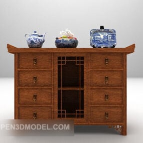 Kinesisk stil Hallskab med Vase Decor 3d model