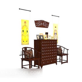 خزانة قاعة خشبية منزلية على الطراز الصيني نموذج ثلاثي الأبعاد
