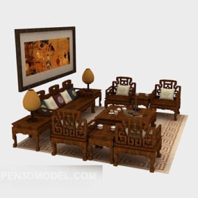 أريكة خشبية صلبة على الطراز الصيني V1 نموذج ثلاثي الأبعاد