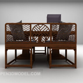 Chinese Elegant Style Wood Table And Chair 3d model