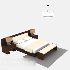 चीनी शैली का लकड़ी का बिस्तर 3डी मॉडल