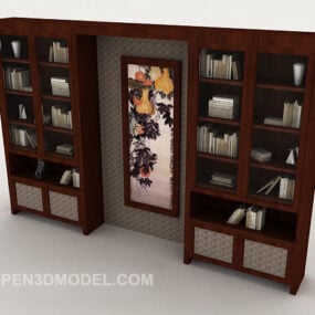 Mô hình tủ sách gỗ phong cách Trung Quốc 3d