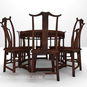 Wooden Chinese Table And Chairs 3d model