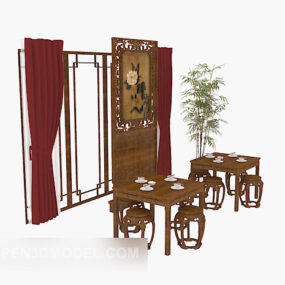 Chinese Teahouse Table Chair Furniture 3d model