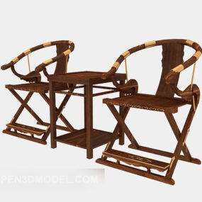 Traditioneller chinesischer Loungesessel aus Massivholz, 3D-Modell