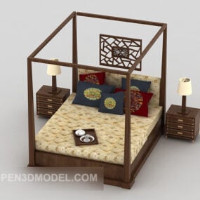 3д модель двуспальной кровати в китайском традиционном стиле
