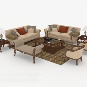 3д модель комбинированного дивана из китайского дерева и коричневого цвета