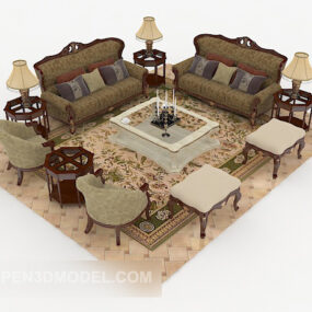 Chinese Wood Retro Brown Combination Sofa 3d model