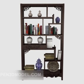 3d модель китайської дерев'яної книжкової шафи