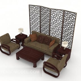 Chińskie zestawy Drewniana sofa kombinowana Model 3D