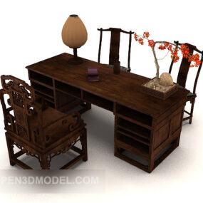Chinese Wooden Desk Chair V1 3d model