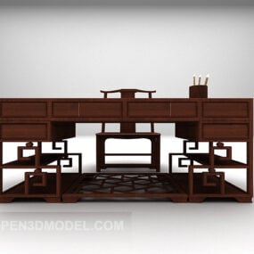 3д модель китайского деревянного стола с традиционной мебелью