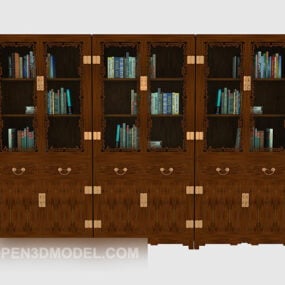 3д модель китайского деревянного большого книжного шкафа