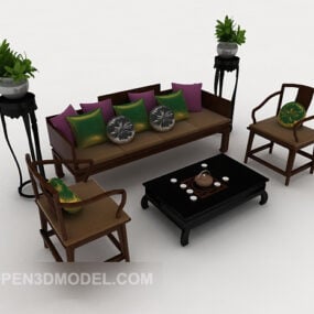 中式木制沙发套装3D模型