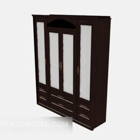 Classic Chinese Wardrobe Brown Wood 3d model