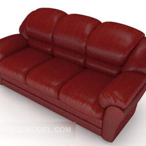 Common Red Three-person Sofa 3d model