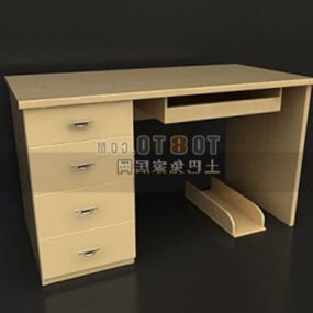 Computer Desk Wooden With Drawers 3d model