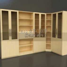 3д модель углового книжного шкафа Wooden Design