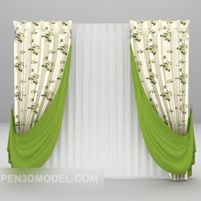 Modelo 3D de móveis com cortina de flores verdes