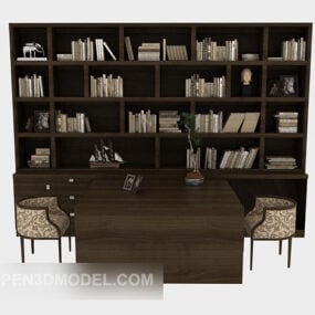 Ξύλινη βιβλιοθήκη σκούρου καφέ 3d μοντέλο