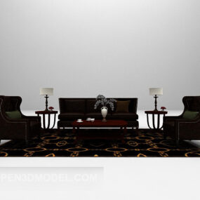 Dark Leather Sofa Large Full Sets 3d model