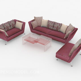 Set di divani rosso scuro modello 3d