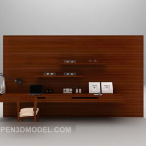Decorative Wall With Work Desk And Chair 3d model