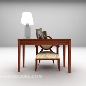 Skrivebord med stol og lampe 3d-modell