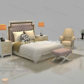Modelo 3d de móveis de luxo com cama de casal