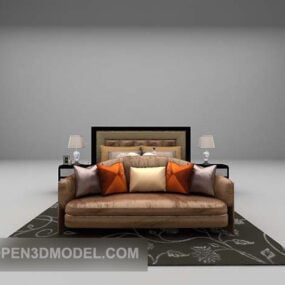 3д модель двуспальной кровати Classic с ковровым покрытием на кушетке