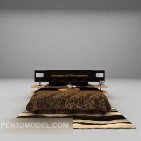 סט רהיטי מיטה זוגית חומה דגם תלת מימד
