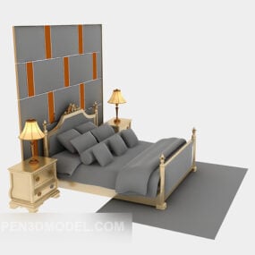 Double Bed With Carpet And Back Wall 3d model