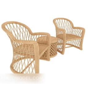 Chaise double en rotin modèle 3D