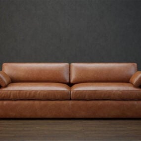Double Sofa Brown Leather 3d model