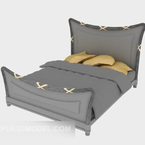 Double Solid Wood Bed 3d model