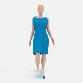 3д модель дамского персонажа синего платья