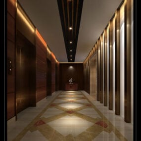 ホールを通るエレベーター廊下3Dモデル