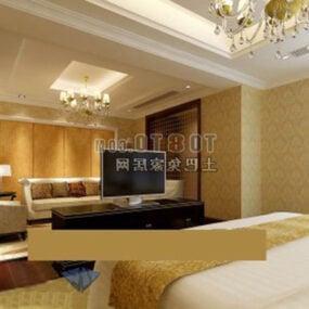 European Bedroom Hotel Room Interior 3d model