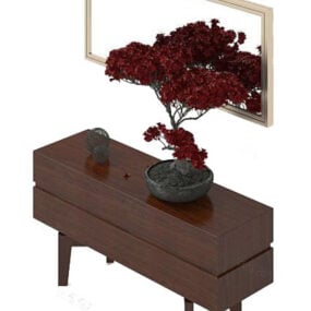 欧洲木桌与植物盆栽3d模型