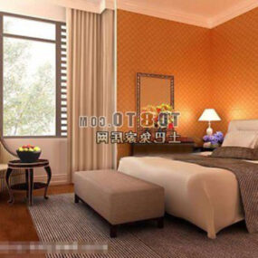 European Style Bedroom Yellow Wall Interior 3d model