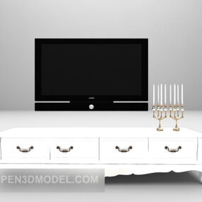 European White Tv Cabinet Full Set 3d model