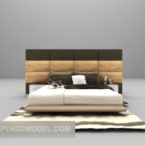 مدل سه بعدی تخت خواب اروپایی با دیوار پشتی و مبلمان فرش
