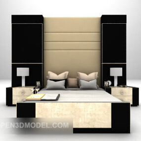नाइटस्टैंड 3डी मॉडल के साथ यूरोपीय बिस्तर फर्नीचर