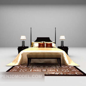 European Black Poster Bed With Carpet 3d model