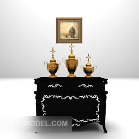 European Classic Black Hall Cabinet 3d model
