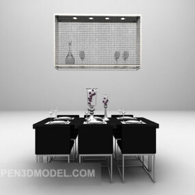 Modelo 3d de cadeira de mesa preta europeia para sala de jantar