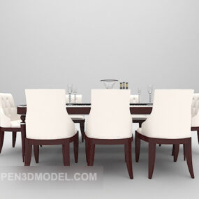 Eurooppalainen puinen ruokapöytä ja tuolisarja 3d-malli