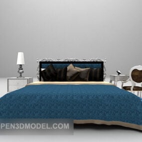 Modelo 3d de móveis de cama de casal azul europeu