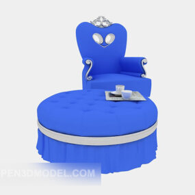 Model 3d Sofa Tunggal Biru Bulat Eropah