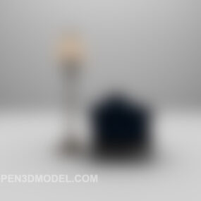 Sofa màu xanh châu Âu với đèn sàn mô hình 3d